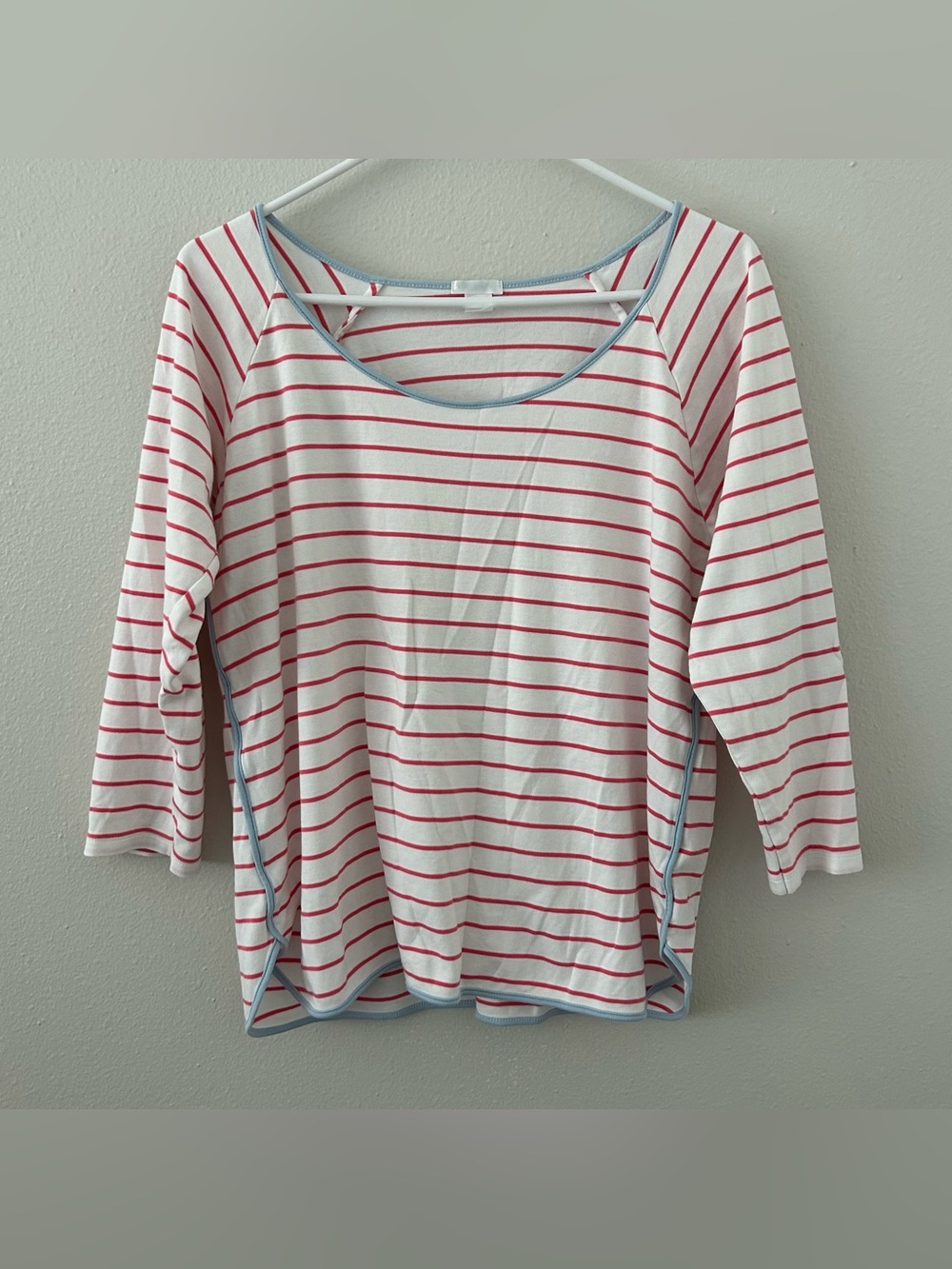 LAKE Womens L Pima Cotton Red White Blue Sorbet Top Nautical Stripe Preppy Beach